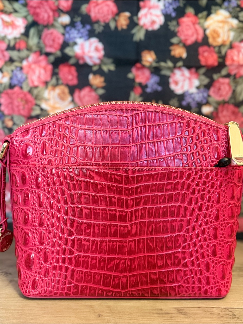 Brahmin Mini Duxbury Crossbody in Bright Pink Croc-Embossed Leather - Picture 2 of 3